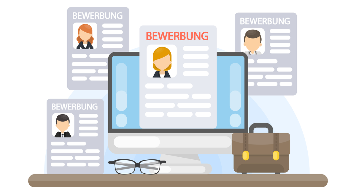 Bewerbung Konzept Illustration. Bewerbungen auf Computer, um neue Mitarbeiter einzustellen.
